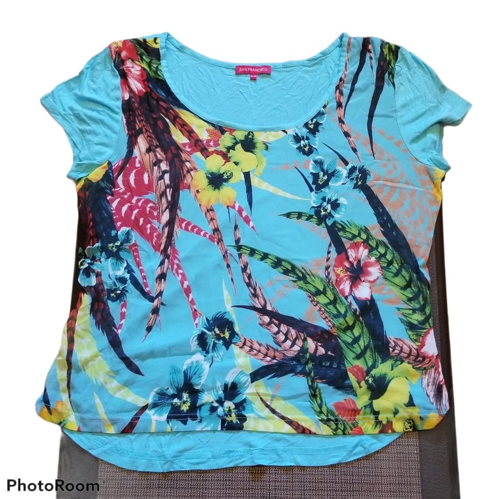 🌺 SAN FRANCISCO Teal Floral Graphic Top (Size XL)
